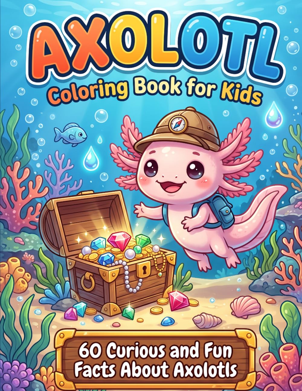 Axolotl Coloring Book for Kids: with 60 Curious and Fun Facts About Axolotls | Kawaii style kids activity book