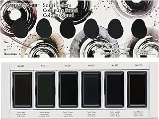 Kuretake GANSAI TAMBI SUMI Colors 6 Colors Set, Watercolor Paint for Professional, for Calligraphy, Illustrations, Drawing, Black Ink, Made in Japan