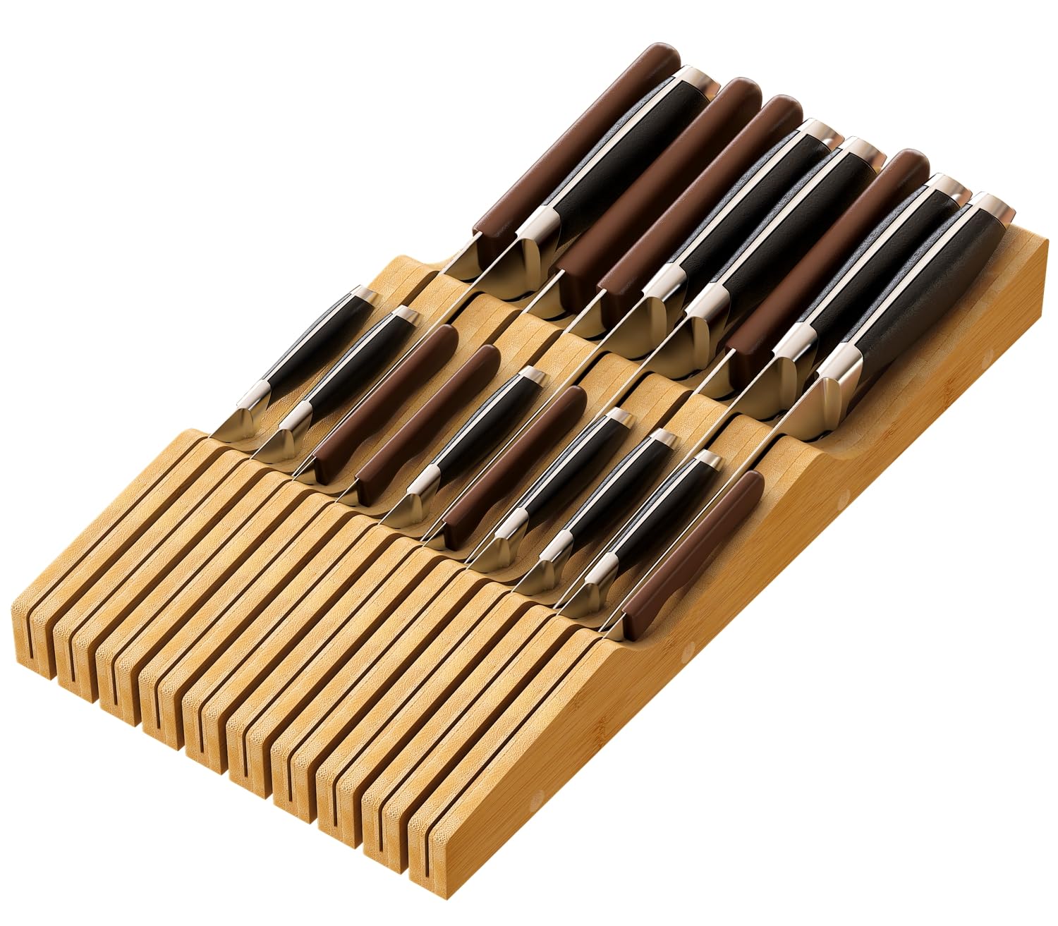 Organizador de cuchillos de cajón grande, soporte de cuchillos de madera de bambú, bloque de cuchillos con capacidad para hasta 19 cuchillos