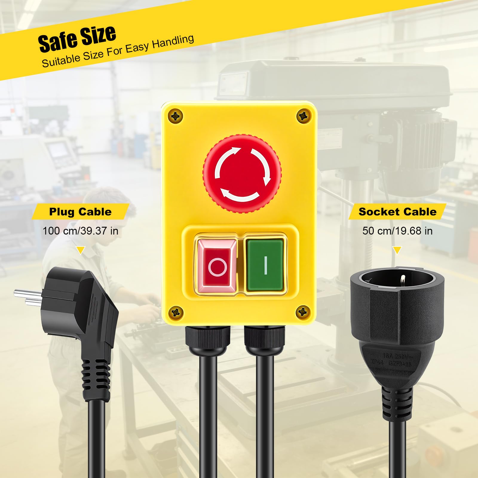Interruttore di sicurezza 230V monofase ON/OFF con arresto di emergenza, interruttore di sottotensione, interruttore per macchine, IP54 impermeabile Per tavola fresatrice e apparecchi elettrici