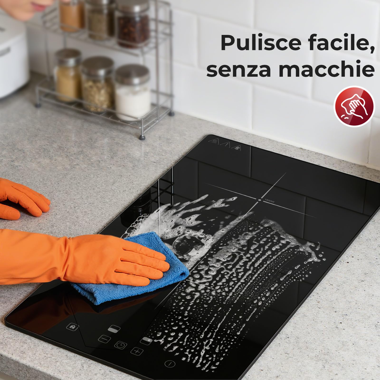 Piano Induzione 2 Fuochi da Portatile/Incasso, 3000W Piastra Induzione 2 Fuochi, Comando Touch, 9 Livelli di Potenza, Timer 99 Min, Spegnimento Automatico, Sicurezza Bambini, con Cavo di Alimentazione