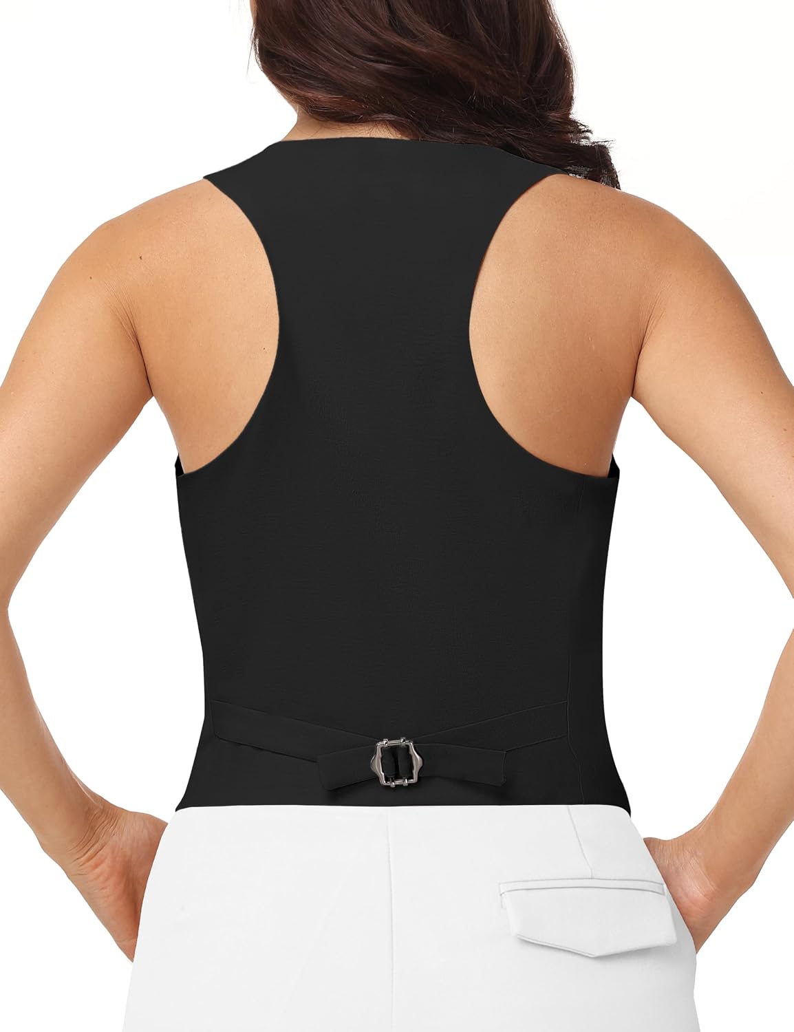 V VOCNI Women's V Neck Vest Top Fully Lined Waistcoat | Sleeveless Button Down Vest Tops, Dressy Work Vest, Office Business Outfit, Travel Daily Wear