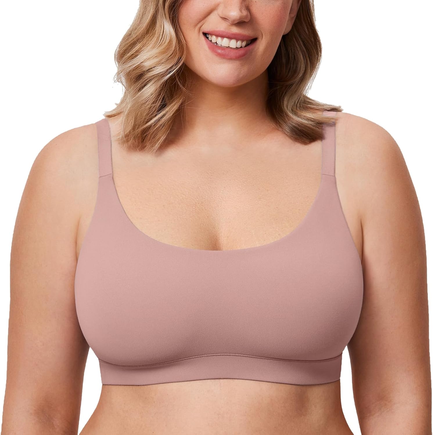 DELIMIRA Women's Natrelax Plus Size Wireless Bralette Scoop Neck - Full Coverage Seamless Tshirt Bras Unlined Comfort Bra