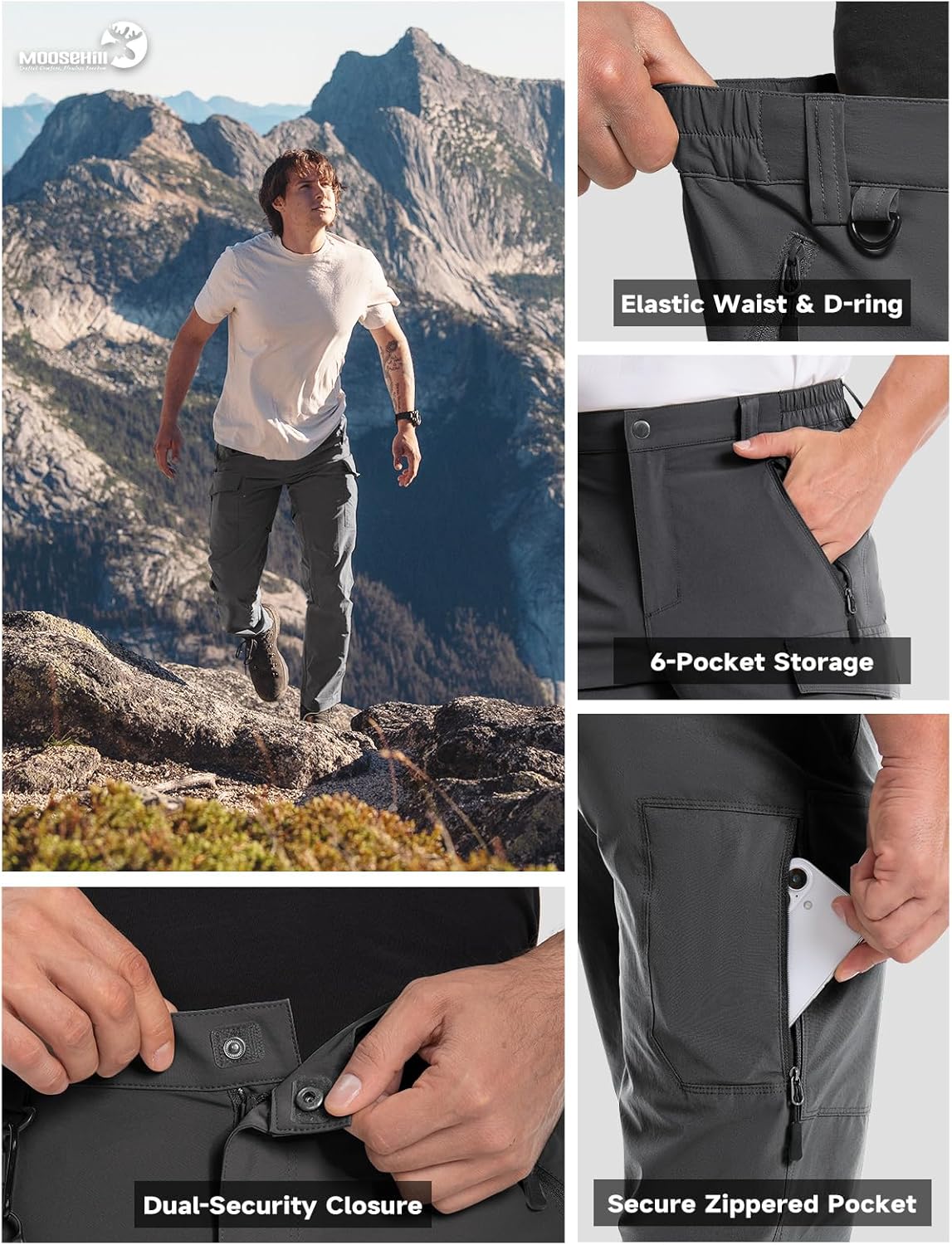 Moosehill Hiking Pants Men Stretch: Breathable Waterproof Quick Dry Lightweight Nylon Spandex Pants for Fishing Travel - Image 9