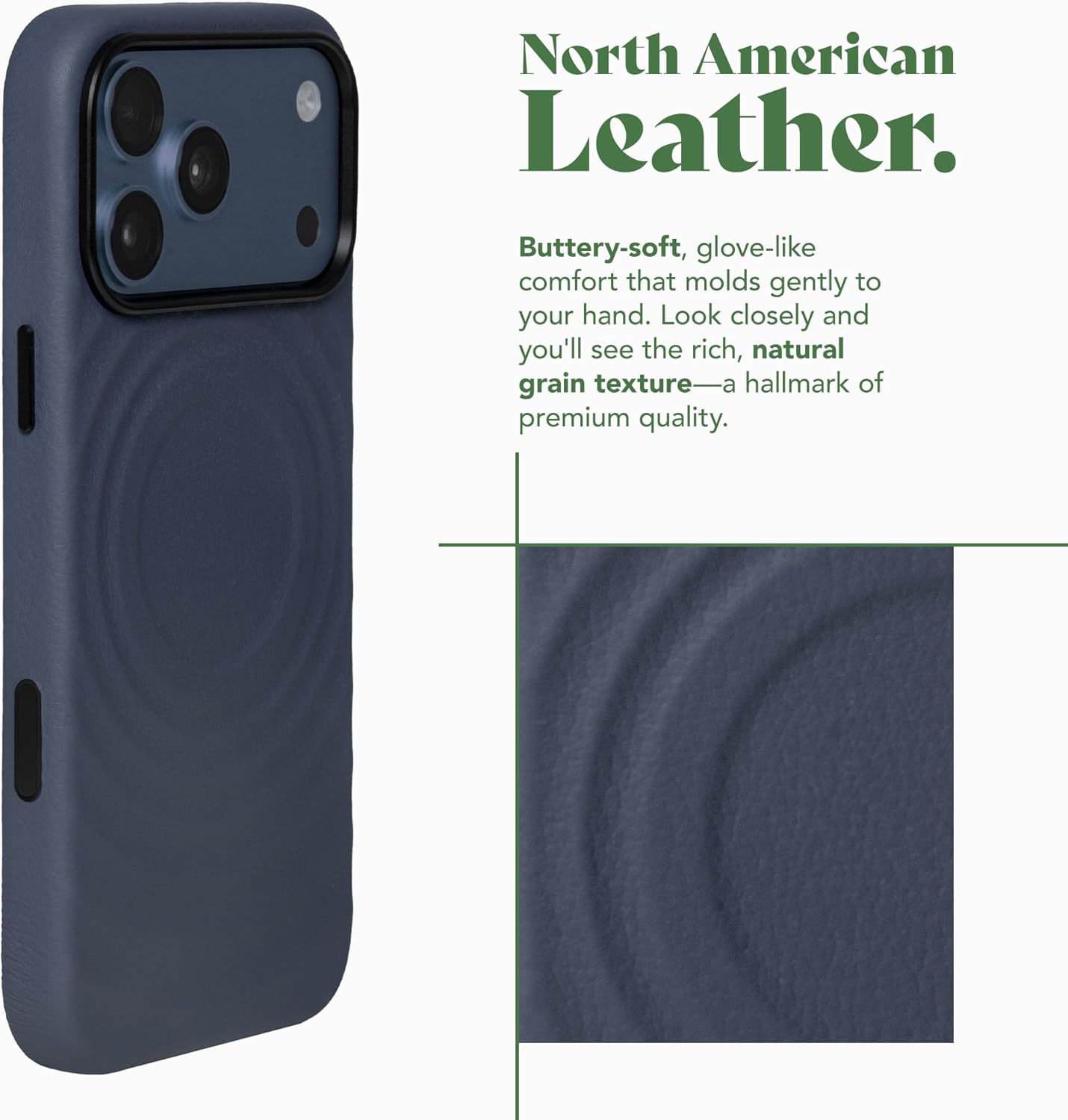 Luxe Wave Leather Case for iPhone 17 Pro Max | Premium North American Cowhide with Ripple Pattern | Compatible with Magsafe & Camera Control - Blue