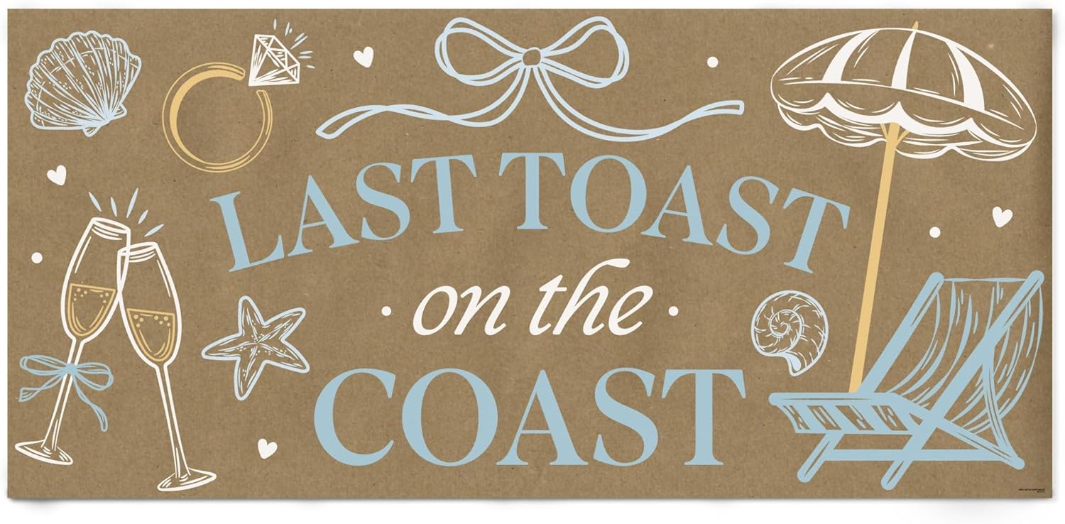 Big Dot of Happiness Last Toast on the Coast Kraft Paper Banner, Beach Bridal and Blue Coastal Bachelorette Party Banner, Printed Brown Paper Party Sign Decoration – 1 Count