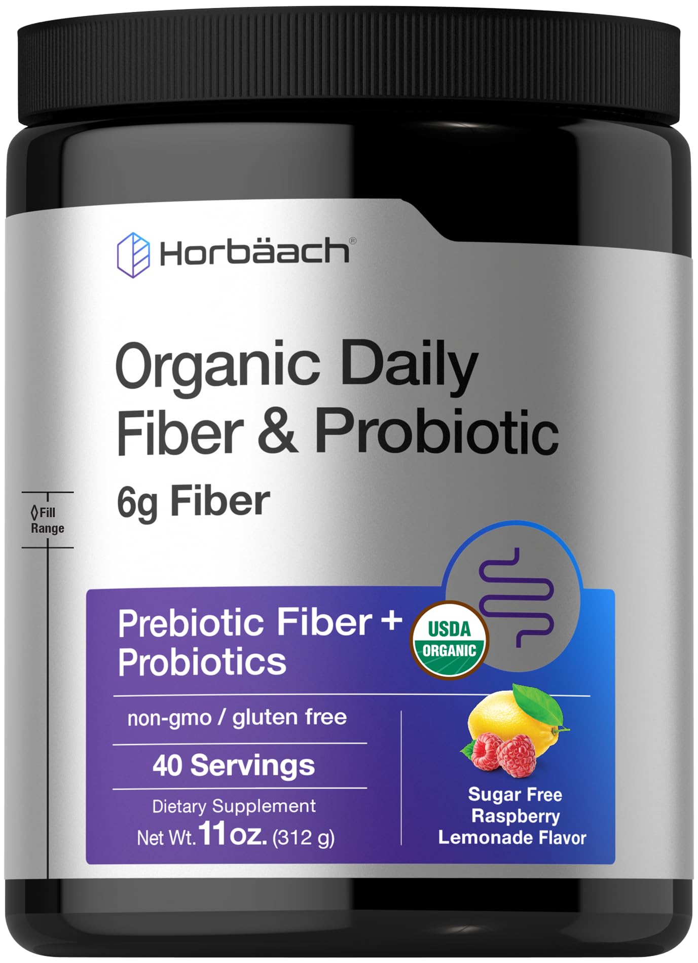 Horbäach Fiber & Probiotic Powder Supplement | 6g Fiber | 11 oz