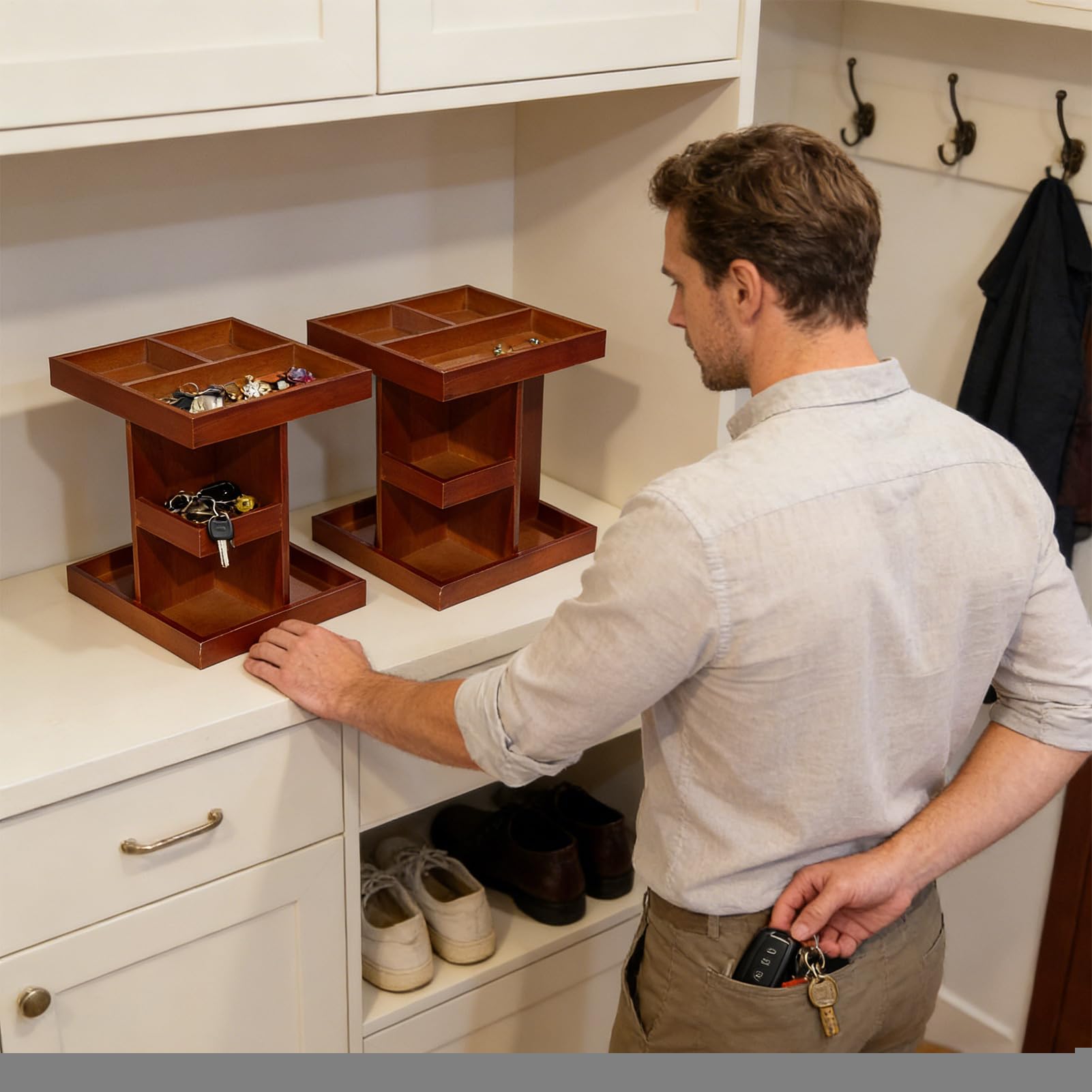 Organizer Trucco Girevole Espositore In Legno Stile Rustico | Organizer Trucco Bagno Rotante Da Banco Profumi Cosmetici Prodotti Cura Pelle Toeletta Per Casa Camera Armadio Dormitorio
