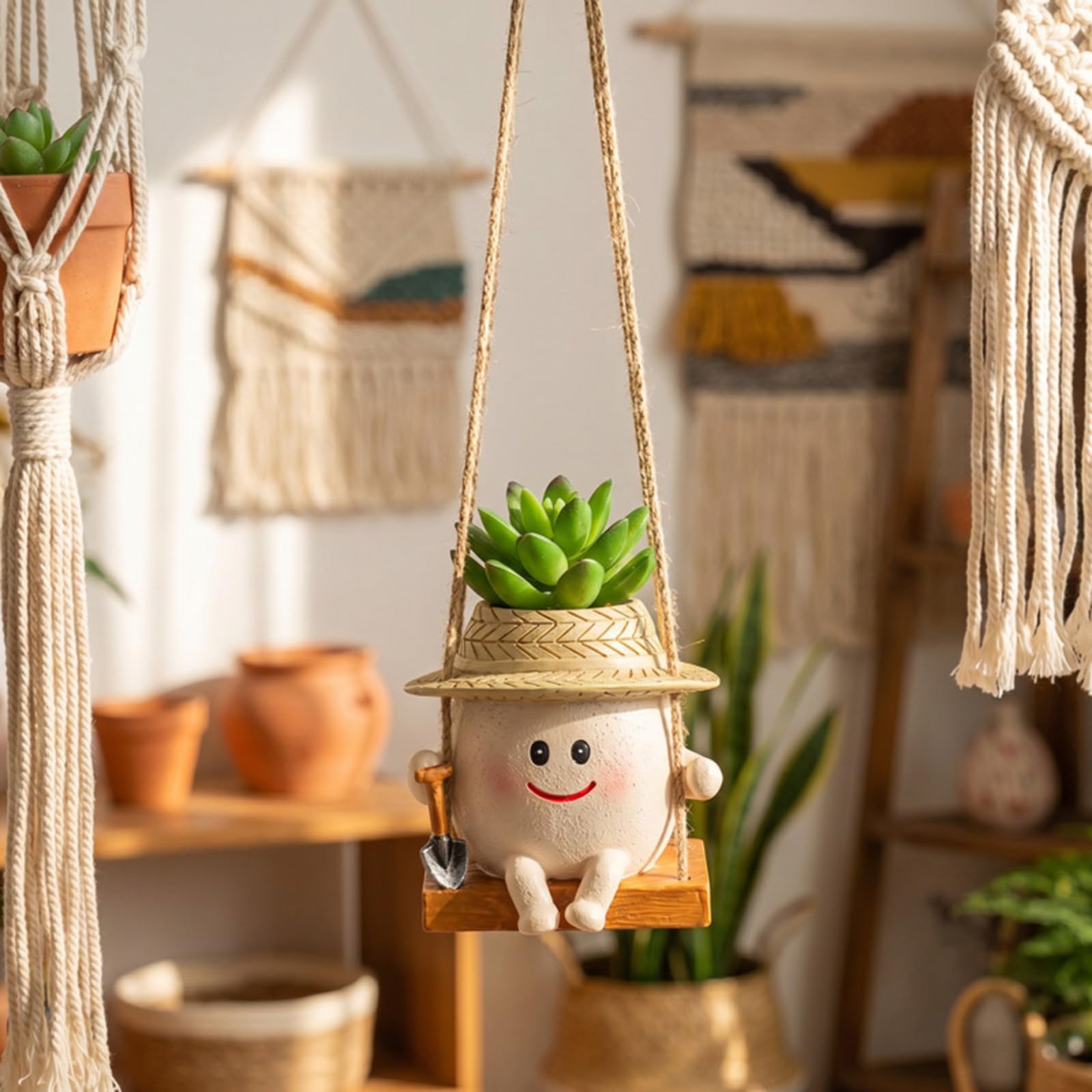 Resin Smile Face Planter Reusable Cute Head Flower Pots Multifunctional
