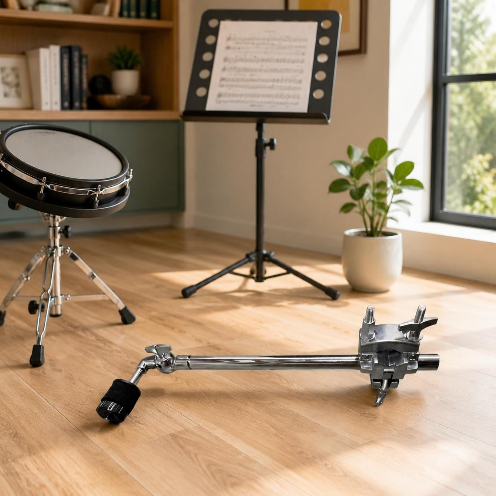 predolo Soporte de Platillo Semitriple Multifuncional Abrazadera de Platillo con Llave Metálico Equipo Musical para Bateristas, Ensayo , Brazo De Platillo Recto Largo Con Abrazadera Multifunción