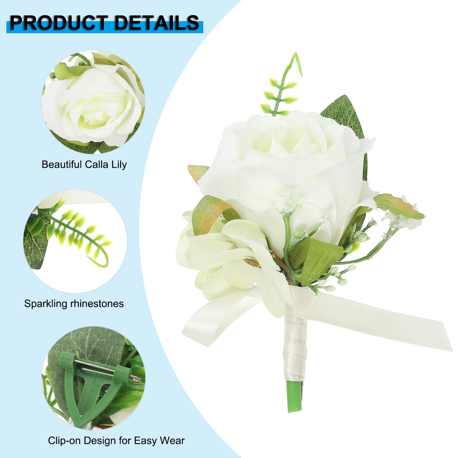 PATIKIL Set Fiori Da Polso E Boutonniere Rosa Bianco Viola - 2 Pezzi Per Matrimonio E Festa