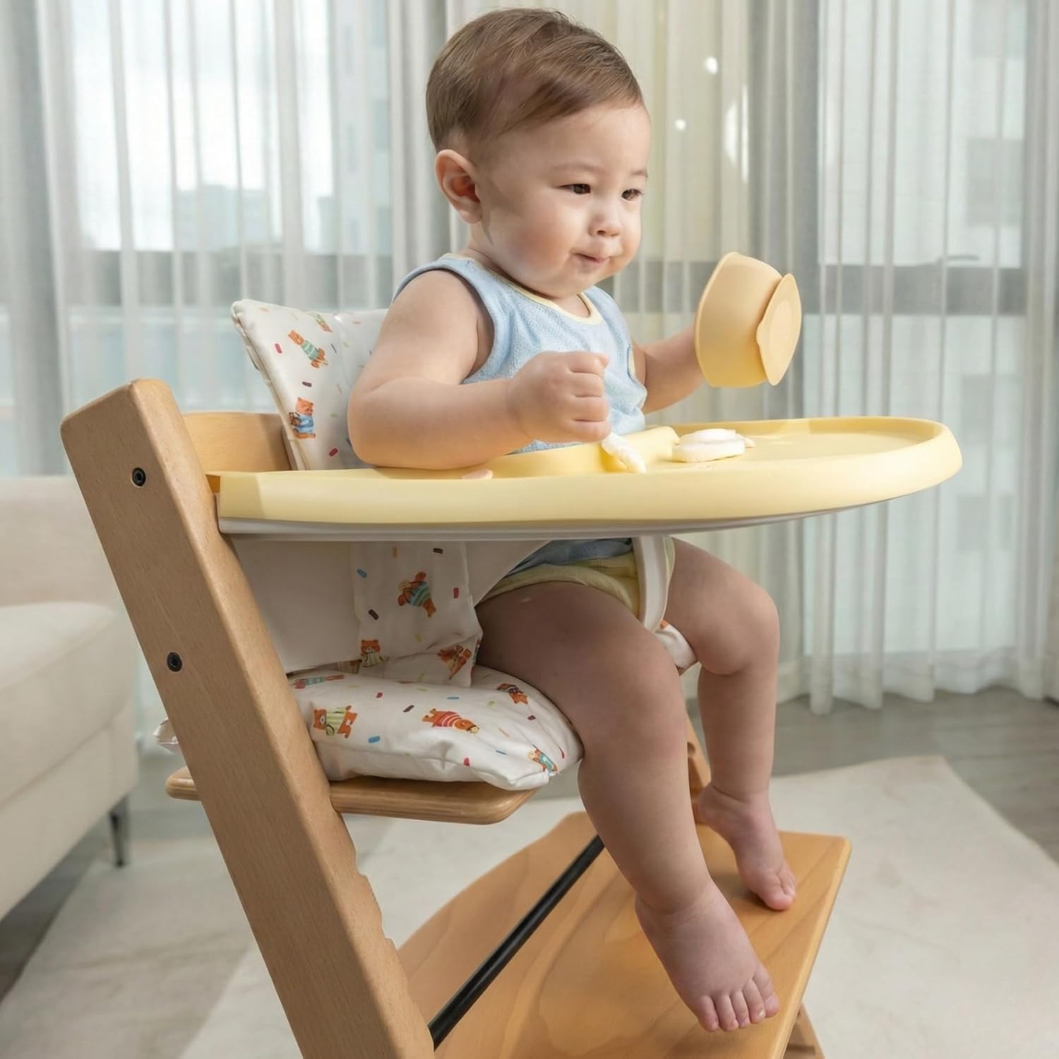 Waterproof & Compatible Stokke Tripp Trapp Cushion Set Made Fabric from Korea 100% Cotton Stokke Tripp Trapp High Chair Cushion Set (Teddy Bear / 49.5 Counts)