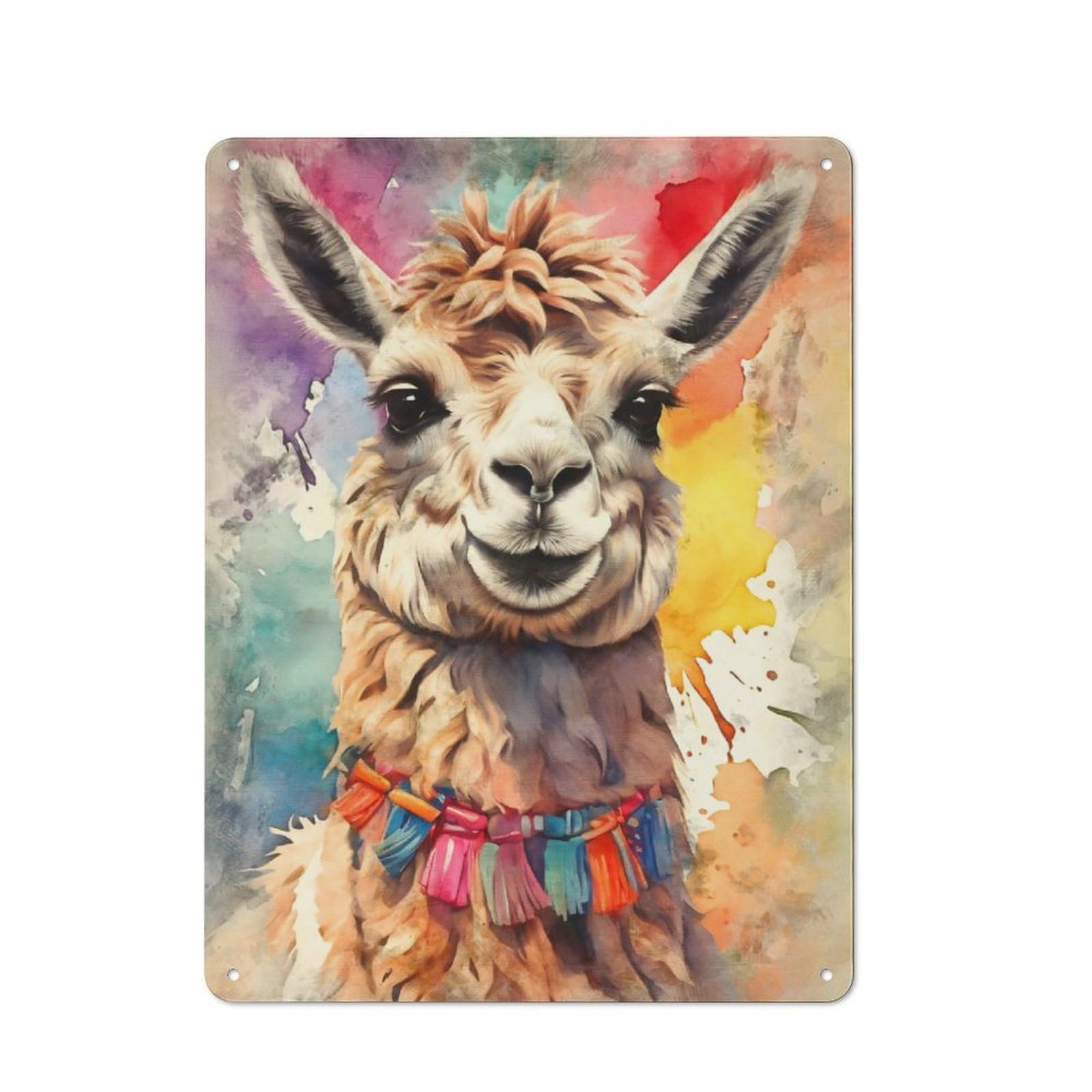 Junmoney Cheeky Llama With Colorful Tassels Tin Wall Plaque 40X30cm With For Guest Room Or Hallway, For Hallway Wall Decor Fans
