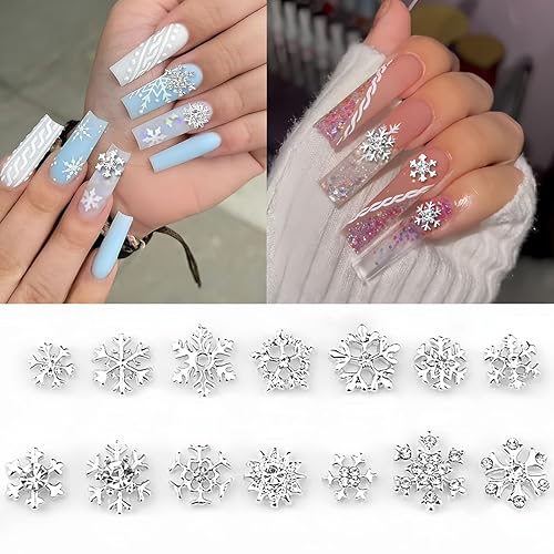 Miniatura 4 de 20 dijes de uñas de copo de nieve de Navidad para uñas acrílicas, cristales plateados 3D, diamantes de imitación, diamantes de imitación de Navidad,
