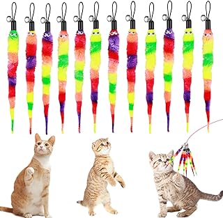 Cobee Cat Toys Worms,12pcs Cat Rainbow Worm Toy Refills Funny Interactive Colorful Fluffy Worms with Bells Cats Chaser Toys Kittens Wand Replacement Toys Refill for Indoor Training Accessories