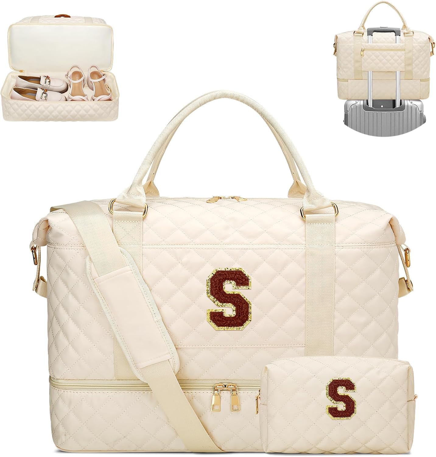 Gifts for Women Initial Travel Duffle Bag Quilted Weekender Bags Carry-On Overnight...