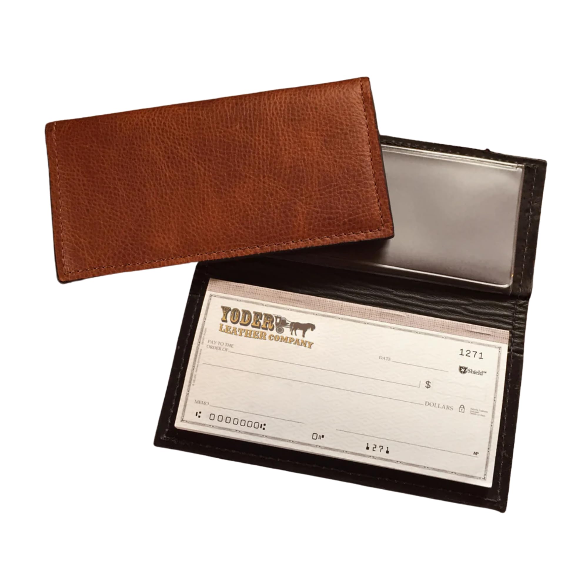 Yoder Leather Company Genuine Cowhide Leather USA Handmade Checkbook Cover (Brown)