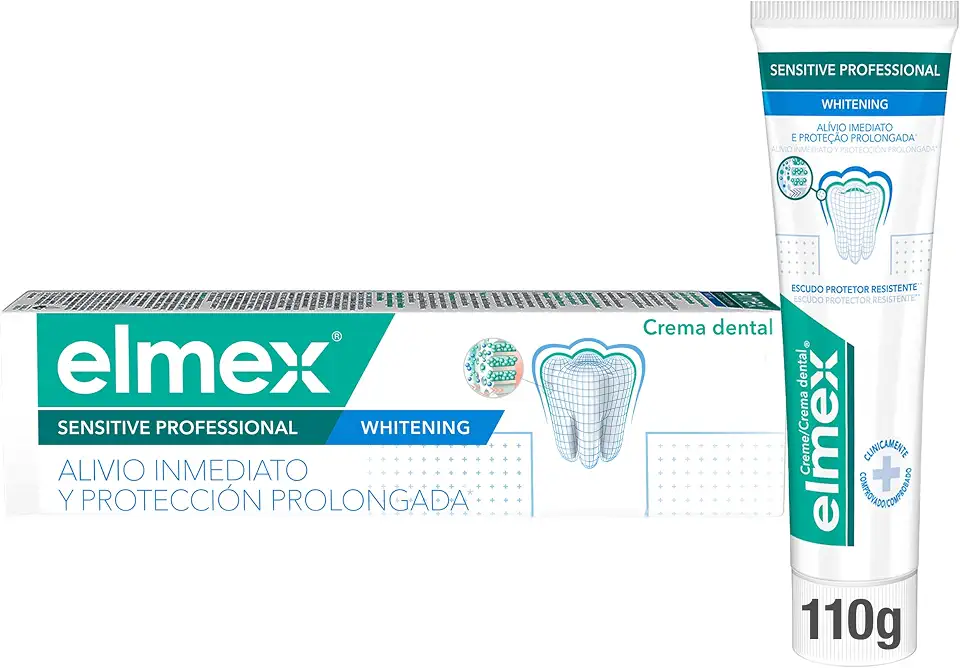 elmex Creme Dental para Sensibilidade Sensitive Professional + Whitening 110g, 1 Unidade, Traz Alívio Imediato da Sensibilidade e Também Proteção Prolongada, Proporciona Branqueamento para os Seus Dentes, Pasta para Dentes Sensíveis