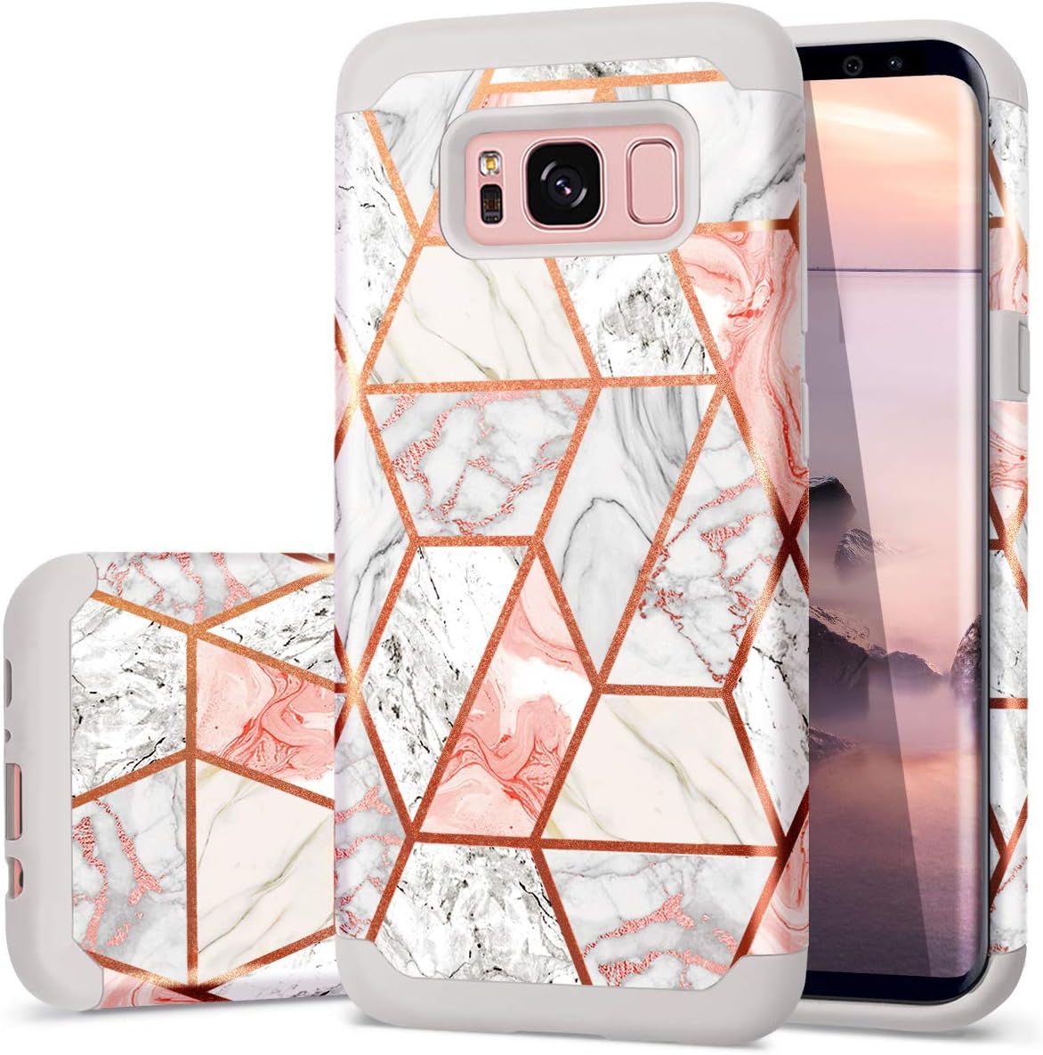 Fingic Case Compatible with S8 Case Marble Design Slim Fit Clear Bumper Soft Rubber Silicone Hybrid Hard PC Shockproof Protective Phone Case Cover for S8 (2017 Release) - Marble