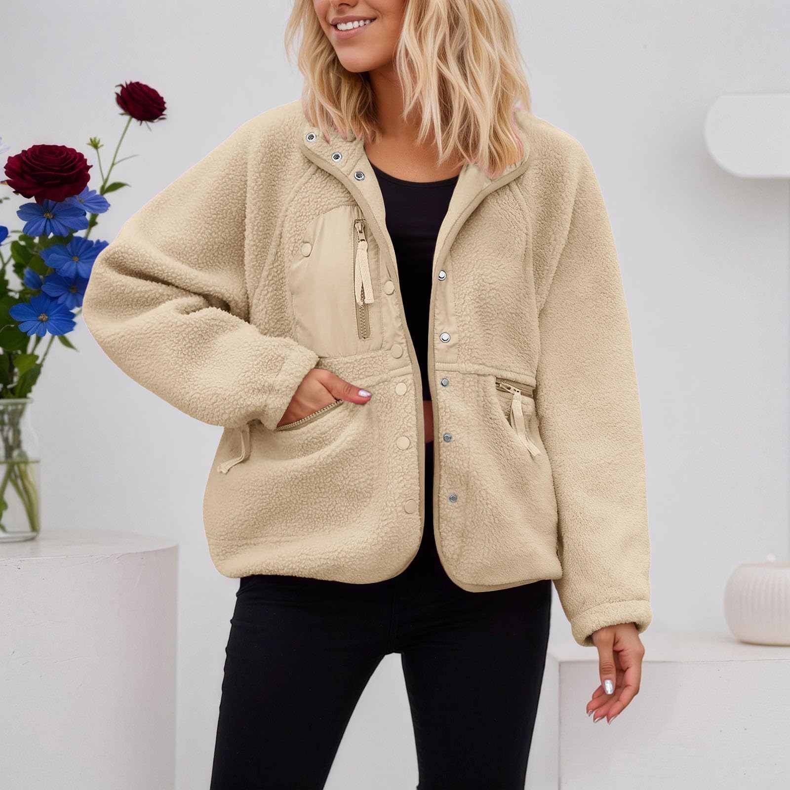 Generisch Chaqueta de forro polar con cremallera, suave, cálida, con cremallera completa, para deportes al aire libre y ocio.