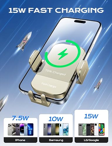 Miniatura 12 de CHGeek Cargador de coche inalámbrico, carga rápida de 15 W, soporte de teléfono para iPhone 15 14 13 12 11 Pro Max Xs, Samsung Galaxy S25 Ultra S24