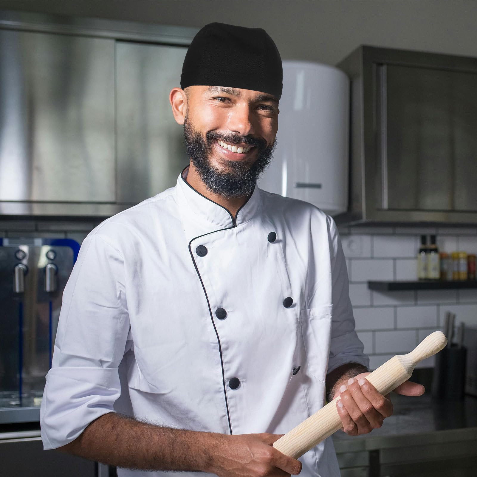 Gorros de Chef para Restaurantes Negros, 6 Piezas de Algodón | Uso en Cocina y Barbacoa, Resistentes al Desgaste, Estilo Simple y Clásico, Diseño Creativo y Único