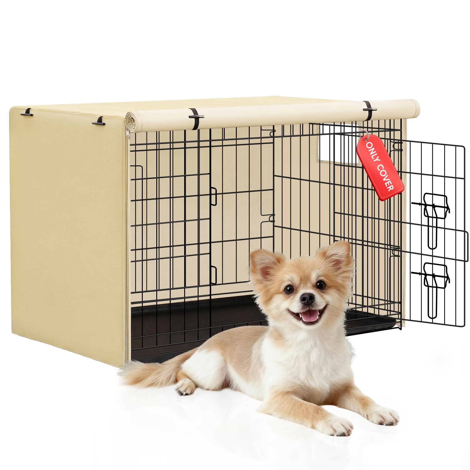 Iubyceh 24 Inch Heavy Duty Dog Crate Cover, Waterproof Oxford Fabric Pet Cage Cover, Universal Fit Wire Kennel with Ventilation Window for Indoor Outdoor Use, Beige