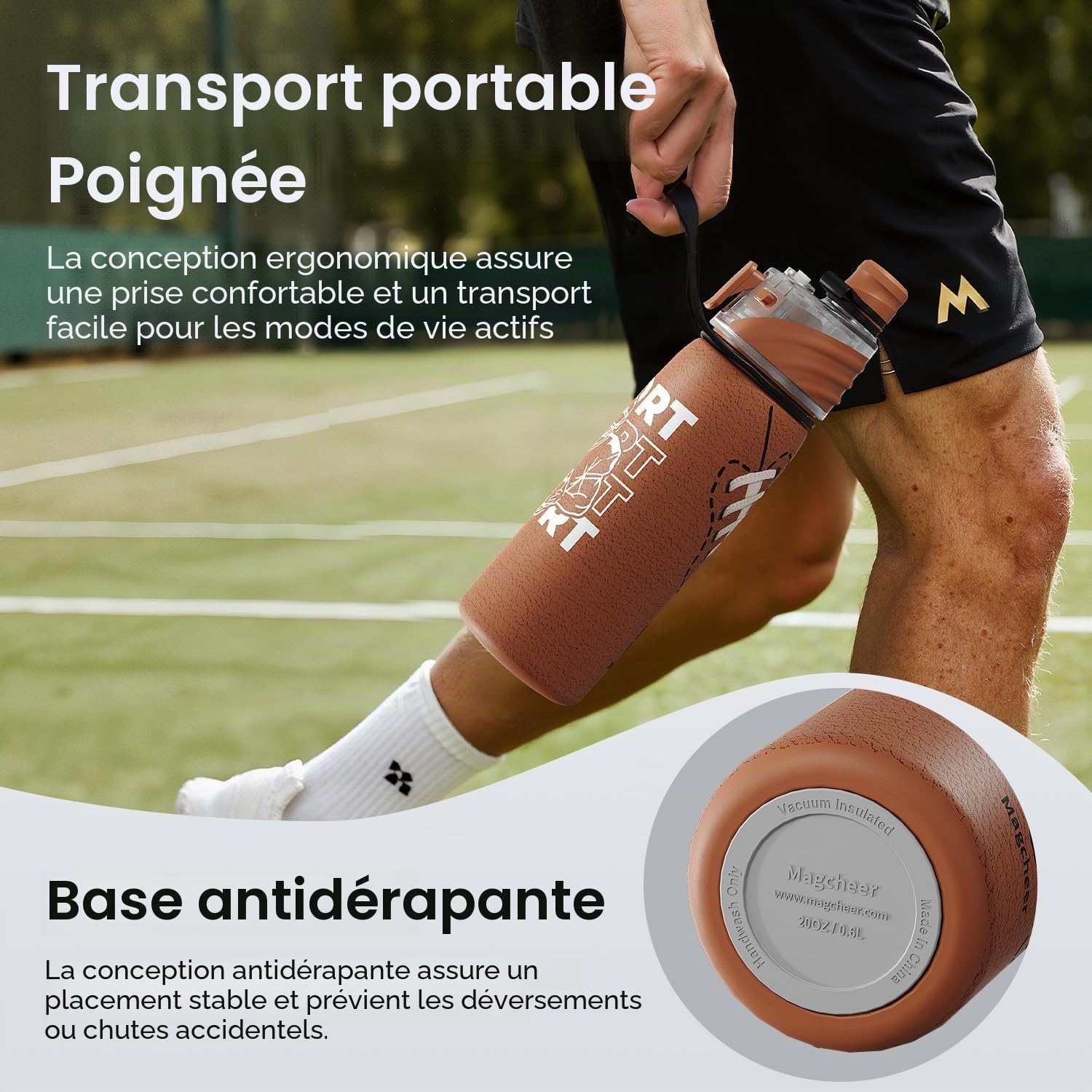 magcheer 600ml Gourde Rugby Enfant | Gourde Brumisateur Inox avec Texture 3D | Rafraîchissement Instantané | Sans BPA | Anti-fuite Bouteille Sport | Cadeau Rugby Enfant