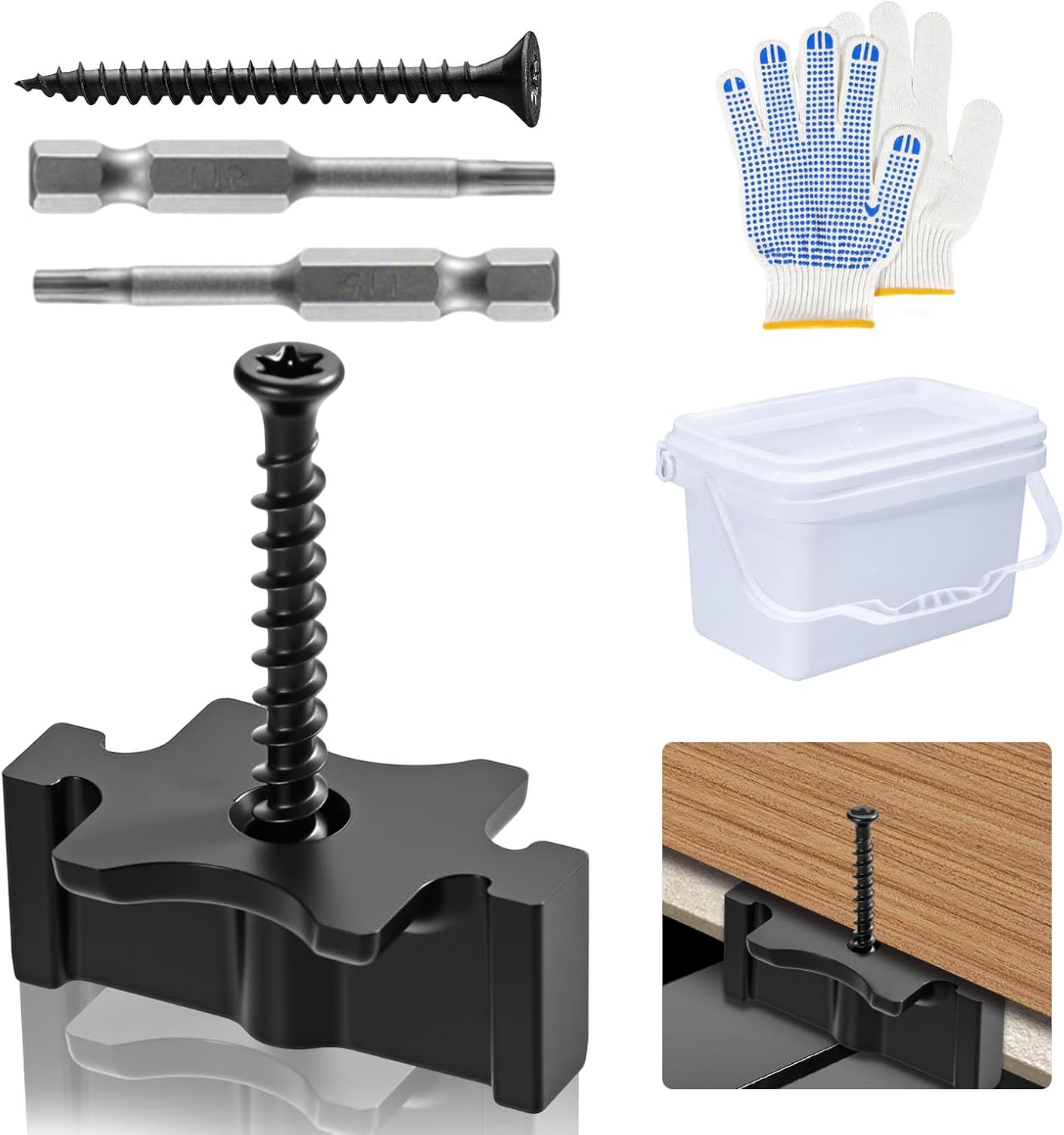 1000PCS Hidden Deck Clip Fastener System with Stainless Steel Screws & Driver Bit – Universal T-Clips for Grooved Composite Decking Boards,Rustproof Hardware for Outdoor Patio
