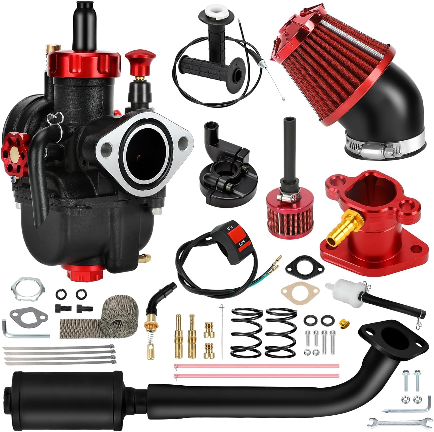 PE22 Carburetor Throttle Cable Exhaust Muffler Assembly for Predator 212 196cc Coleman CT200U CT200U-EX BT200X Mini Bike Baja Warrior Massimo MB200 Axis GX160 Engine Minibike Parts Stage 2 Kit