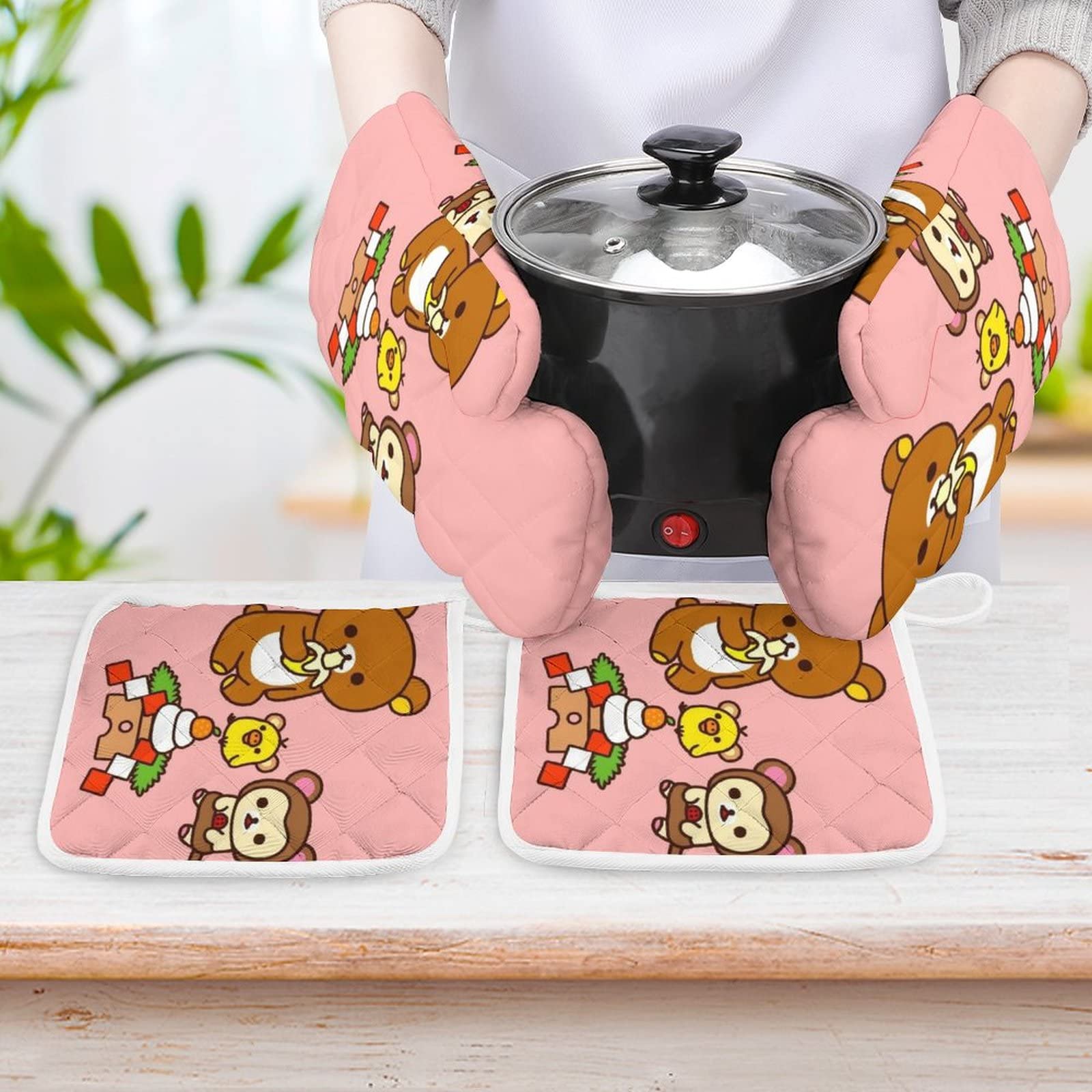 Amazon.co.jp: リラックマ耐熱鍋つかみ 4枚セット キッチンミトン 花柄