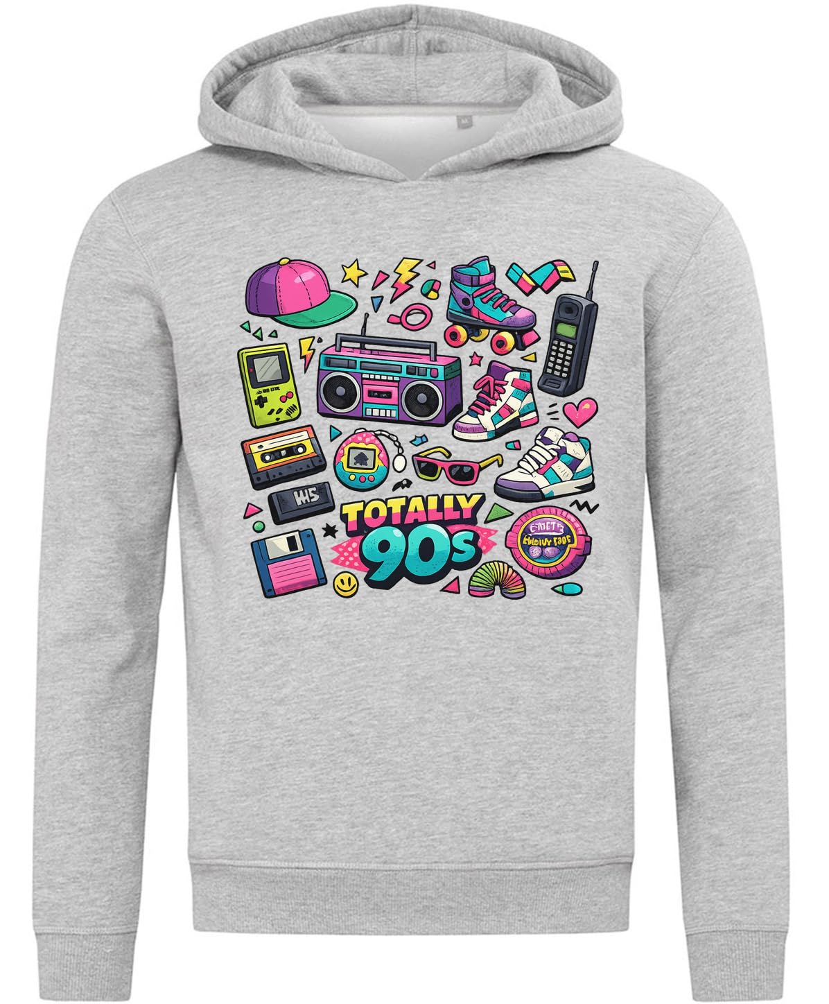 Kolorowa nostalgiczna bluza z kapturem z lat 90. XX wieku bluza z kapturem mieszanka bawełny szara
