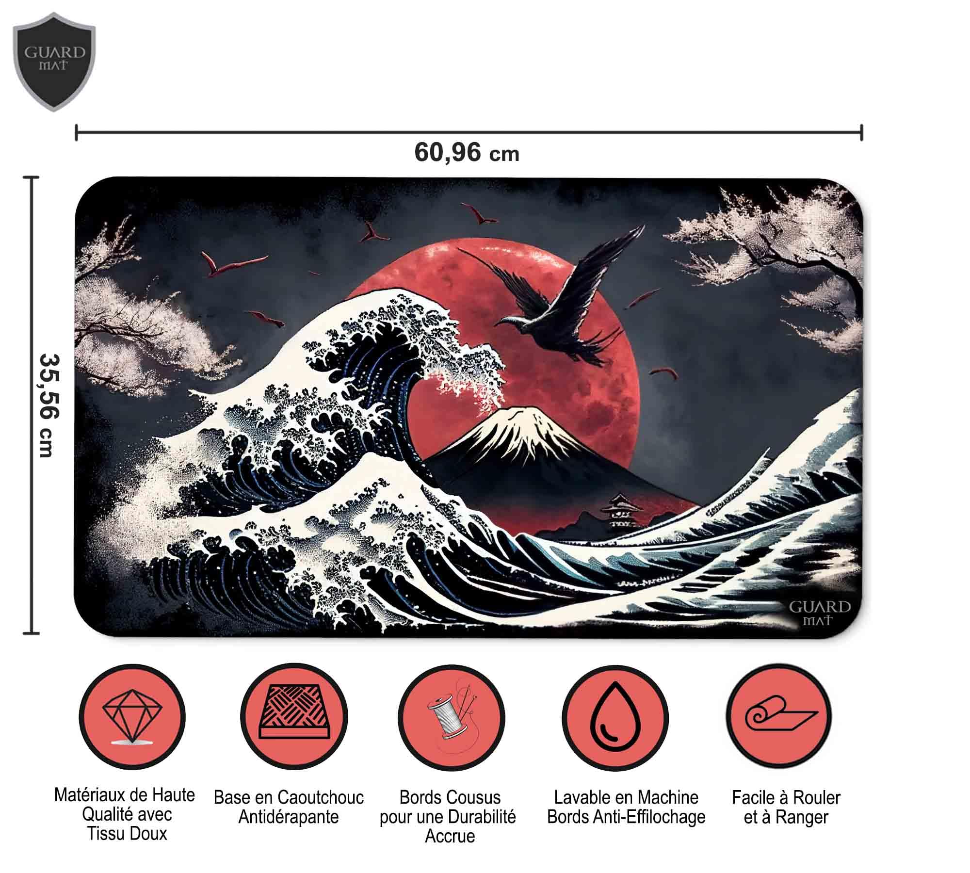 Waves of Tohoku (Bords Cousus) - Tapis de Cartes Magic - Tapi de Jeu - Playmat pour Jouer à MTG, Le Seigneur des Anneaux, TCG - Tapis de Jeu de Société