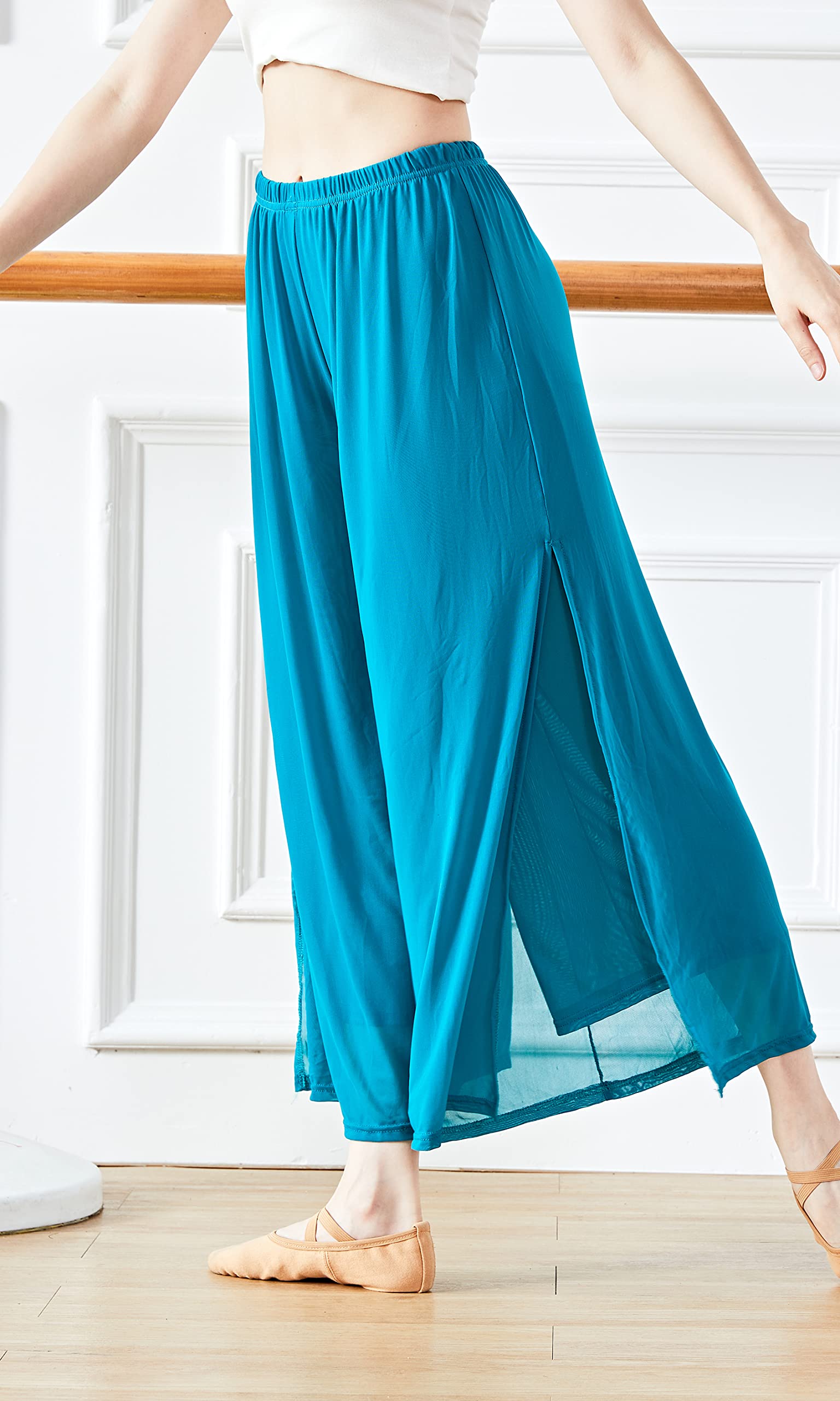 Angcoco Pantalones de Entrenamiento de Danza de Gasa elástica de Doble Capa para Mujer