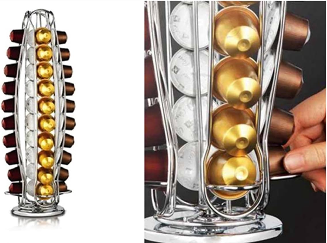 EXZACT EX-NP021-40 Coffee Capsule Holder, Compatible with Nespresso Classic Pods (40pcs) – Rotating Pod Tower Rack (40pcs Rack)