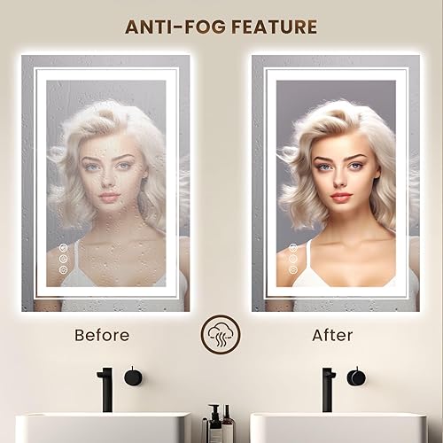 Miniatura 6 de Espejo de baño LED de 20 x 28 pulgadas con retroiluminación RGB y 3 luces frontales, espejo LED regulable continuo para baño, espejo de tocador de