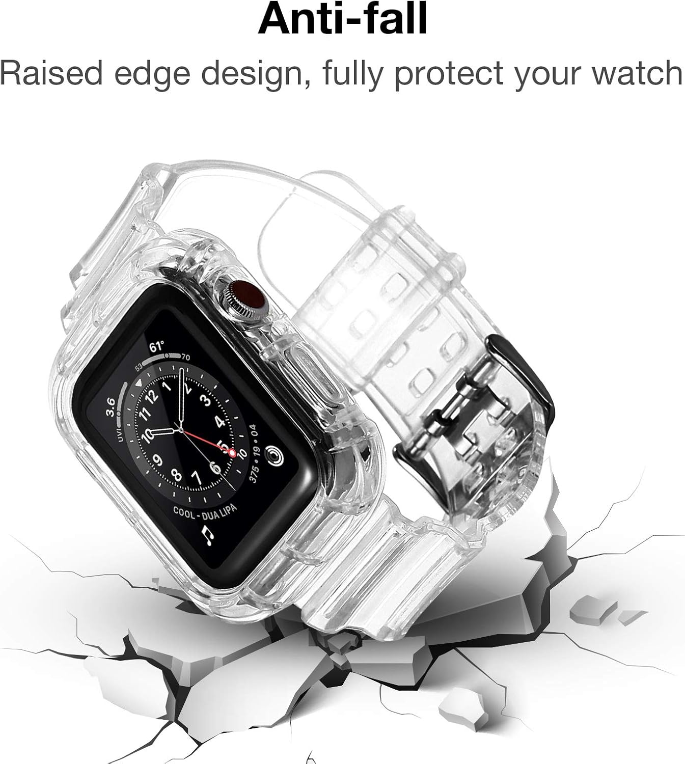POHNUI Bands Compatible with Apple Watch Bands 38mm 40mm 42mm 44mm Women Men, Clear Band with Bumper Case, Soft Shockproof Band Strap for Apple iWatch Series SE/7/6/5/4/3/2/1(Black 38/40/41mm)
