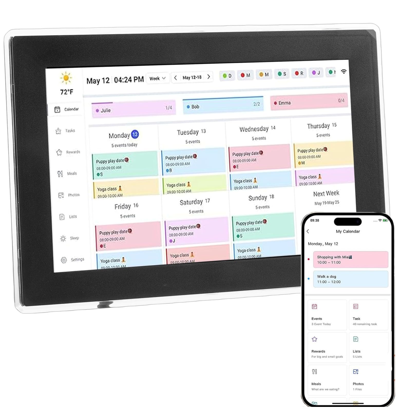 VBESTLIFE WiFi デジタル カレンダー スマート ファミリー プランナー、家事チャート、達成報酬、スケジュール用 10.1 インチ タッチスクリーン インタラクティブ ディスプレイ (米国プラグ)