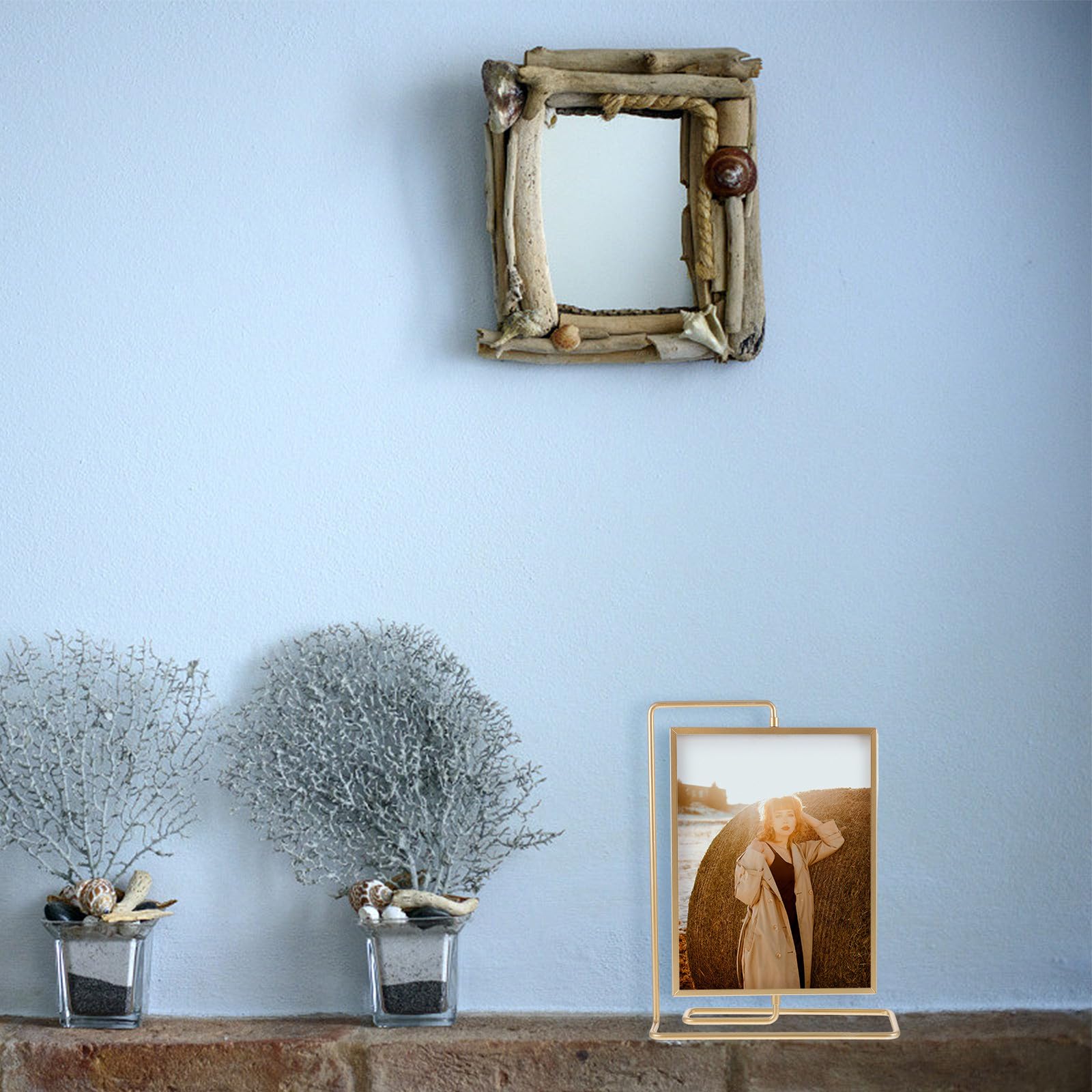 SOLUSTRE Marco de Fotos Giratorio Soporte para Fotos de Metal Dorado y Práctico Doble Cara y Acrílico de 6, 7 y 8 Pulgadas, Elegante para Decoración de Mesa