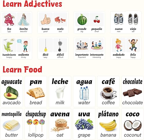 Miniatura 5 de Ceiba Tree Tarjetas didácticas en español, 100 frases de conjugación de verbos de inglés a español, adjetivos, colores, tarjetas didácticas