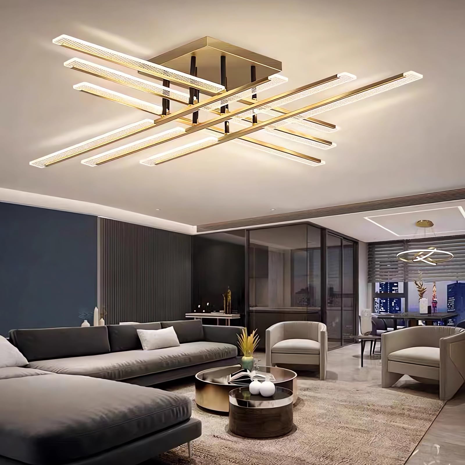QYSMGS LED Ceiling Lights Modern Ceiling Lighting Dimmable Ceiling Light with Remote Control Flush Mount Ceilings Lamp Gold Chandeliers Ceiling Light for Living Room Bedroom Dining Room (109CM)