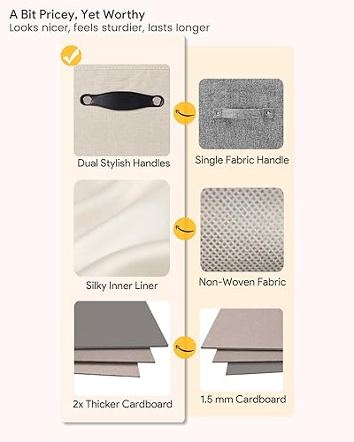 Miniatura 4 de FABINADO Cubos de almacenamiento gruesos, 13 x 15 pulgadas plegables con asas dobles para Kallax, marfil, paquete de 4 unidades