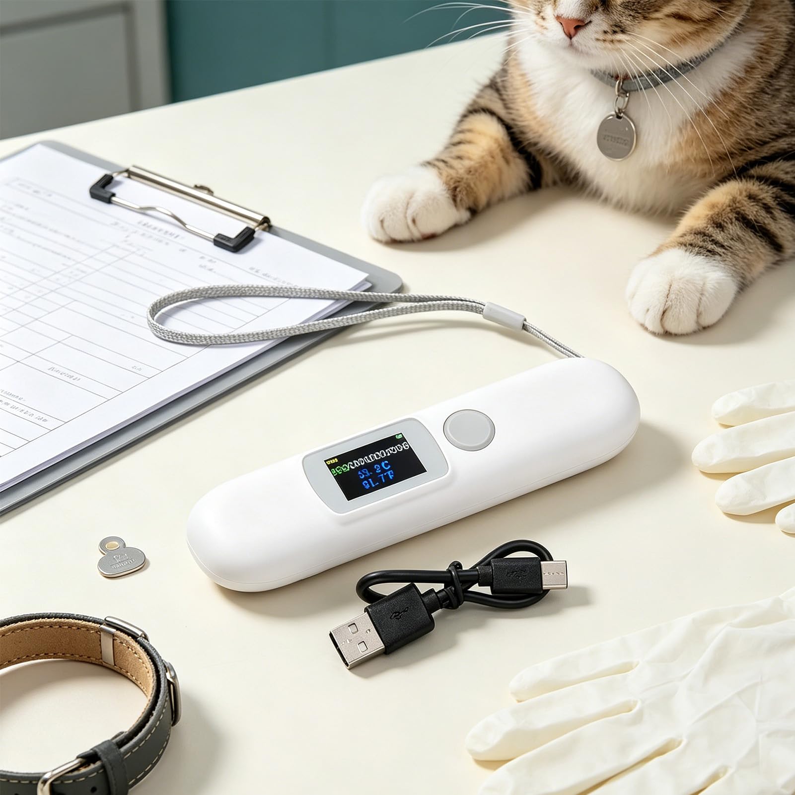 PET-Mikrochip-Scanner, Animal-Tag-Leser mit 1,14 "Farbbildschirm und Temperaturüberwachung, FDX-B für Haustiere kompatibel