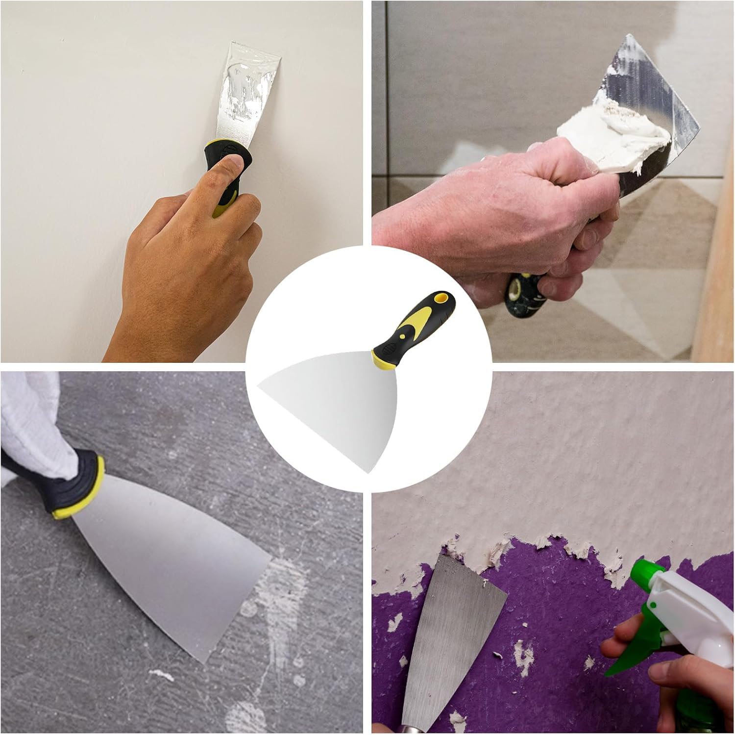 Juego de Espátulas de Superficie de 12 piezas, Cuchillos de Masilla de Acero Inoxidable con Mango Ergonómico, Espátulas de Pintor y Cuchillo de Masilla para Placas de Yeso