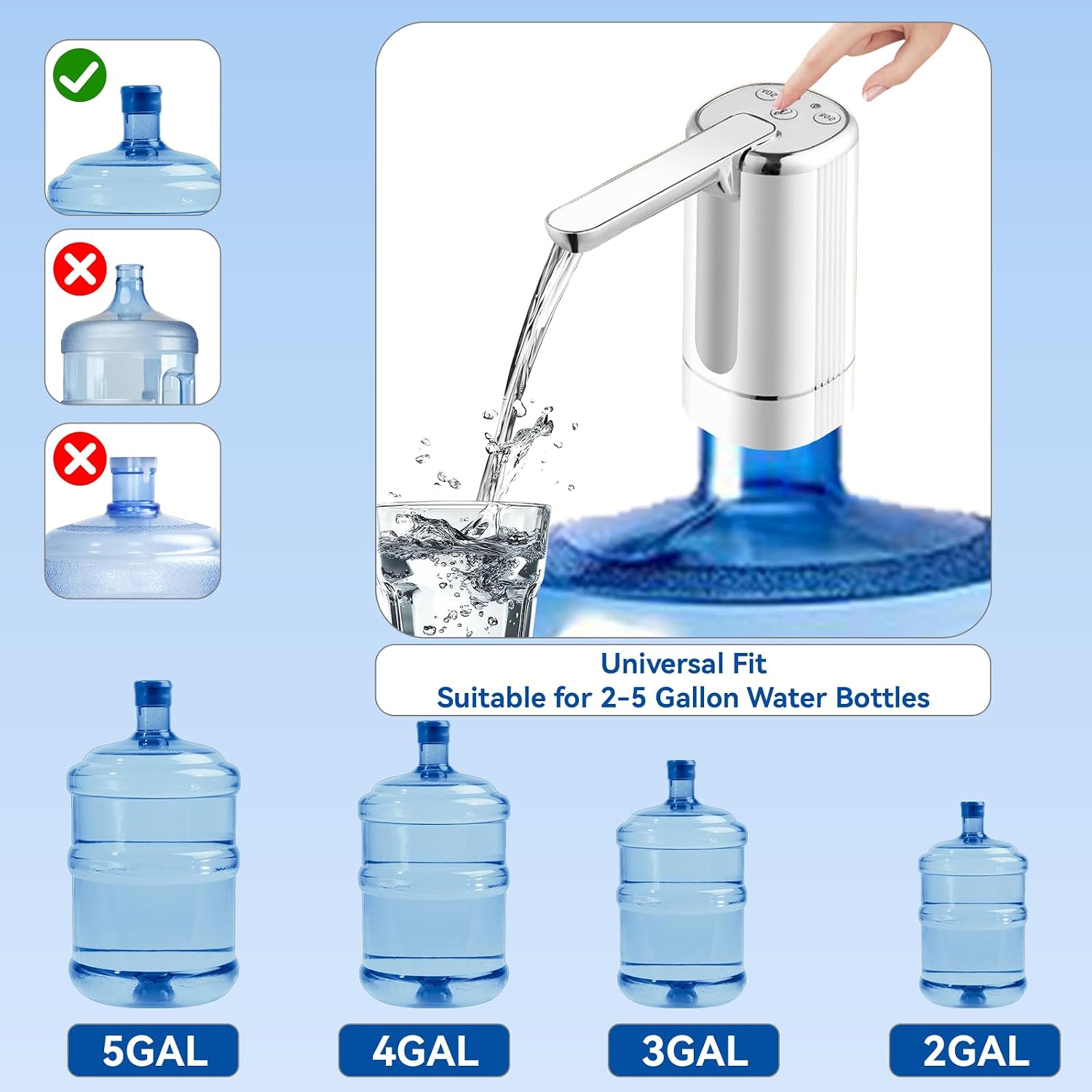 Water Dispenser for 5 Gallon Bottle, Automatic Water Pump with Foldable Spout, USB Rechargeable, Portable Water Jug Dispenser for Camping, Home, Office