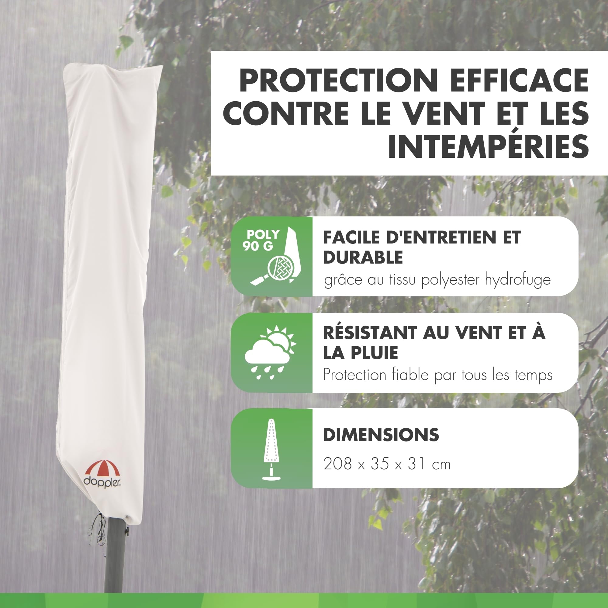 doppler Housse de parasol L, parasol déporté jusqu’à Ø 370 cm