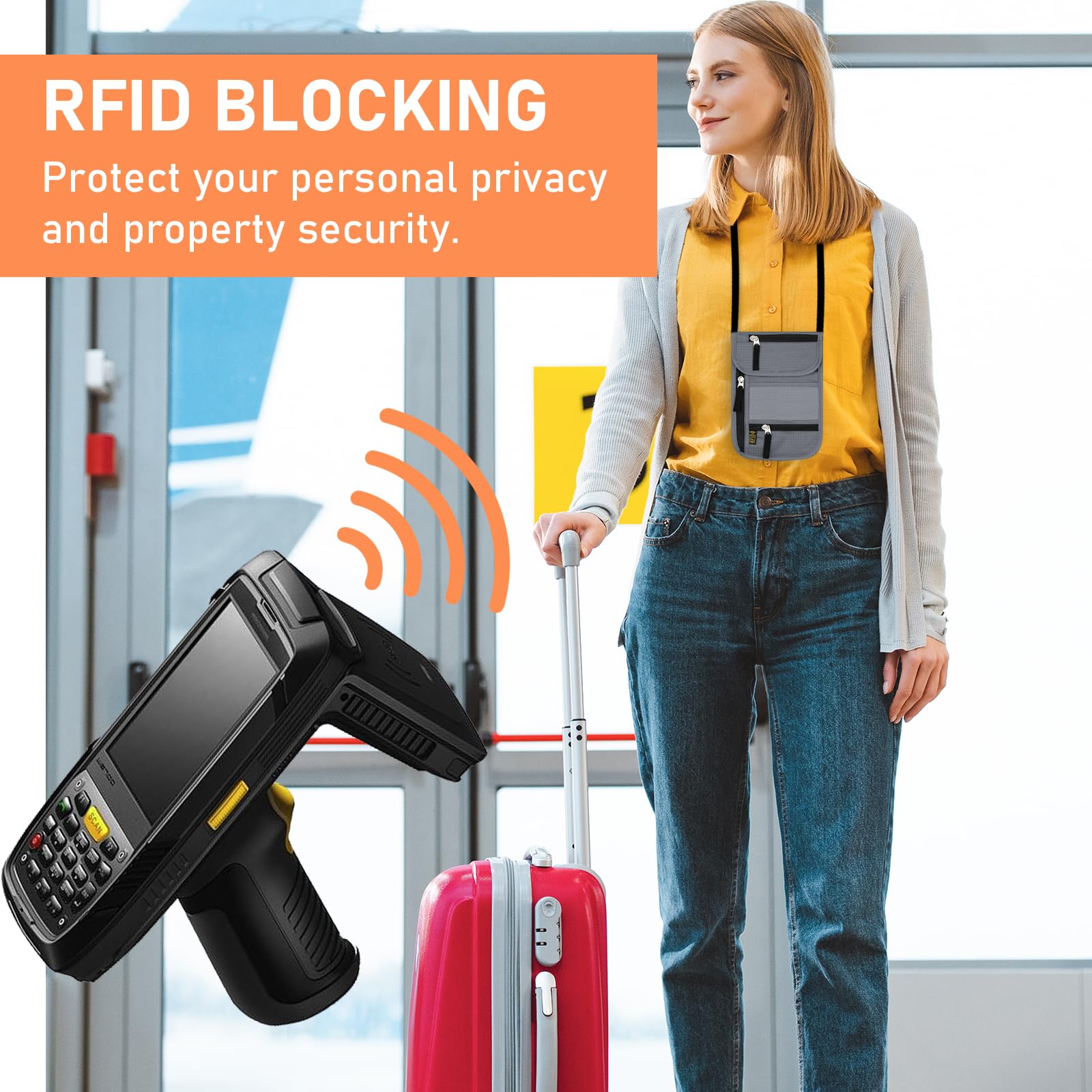sundee Podróżny portfel na szyję z blokadą RFID dla mężczyzn i kobiet, etui na paszport i kieszeń na szyję z regulowanym paskiem na smycz, wąski portfel z kieszeniami na zamek błyskawiczny do