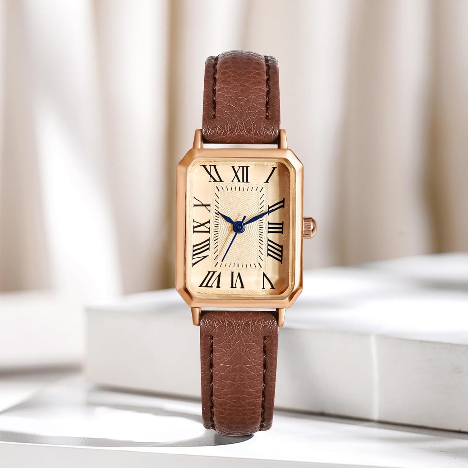 BESTKANG Leather Strap Watches for Women Elegant Dainty Ladies Watch Vintage Rectangle Women Quartz Wrist Watch - Image 2
