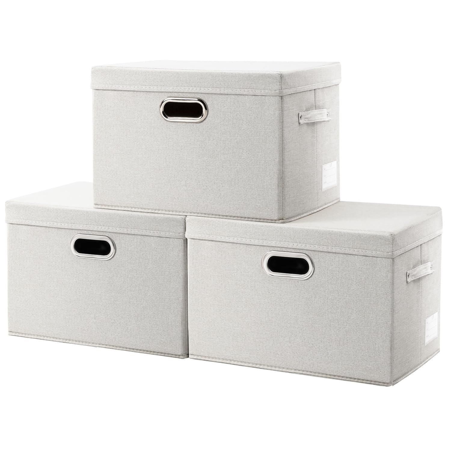 Prandom Storage Boxes with Lids Large,43x30x30cm,Beige[3-Pack]
