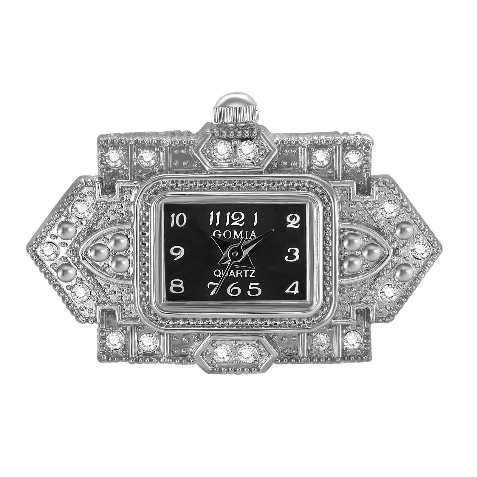 JewelryWe Ringuhr Damen Fingeruhr Analog Quarz Retro Geschnitzt Blumen Strass Edelstahl Verstellbar Ring Uhr Fingerringuhr Uhrenring mit Rechteckig Zifferblatt, Gold Silber
